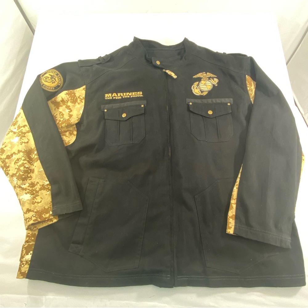 VALIANT U.S. SERVICES MARINES   Black With Gold Embroidered Jacket Men’s 4 XL